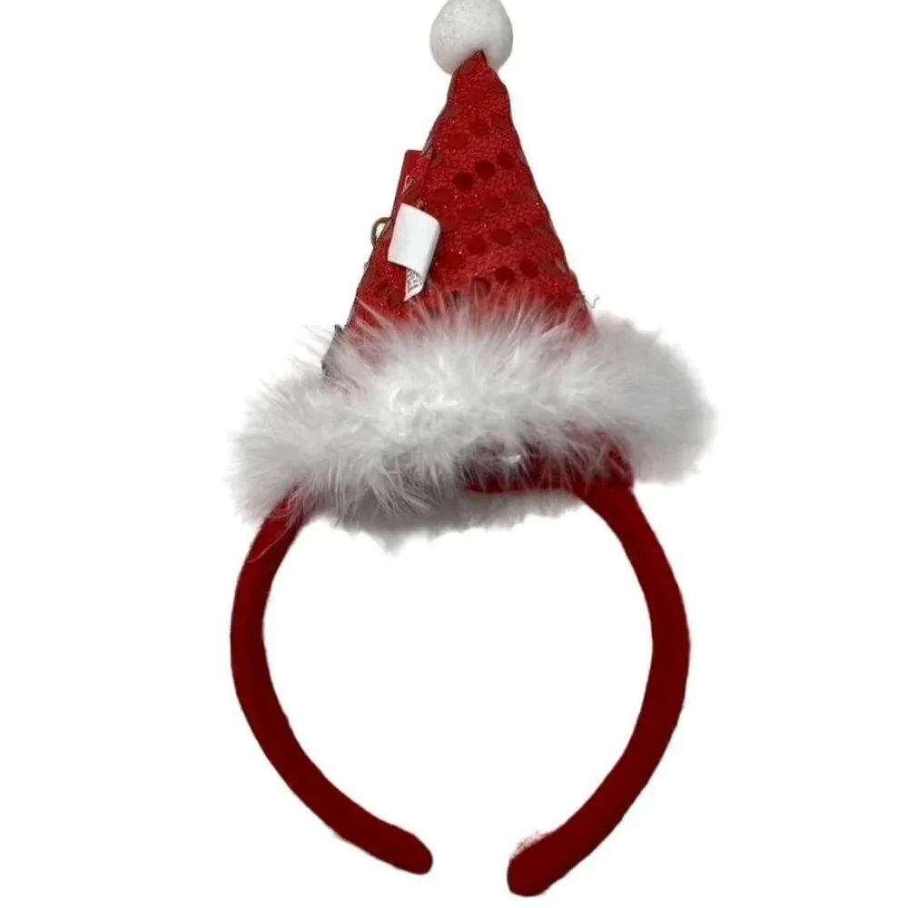 Santa Hat Merry Christmas Headband Sequins Holiday Novelty Photos